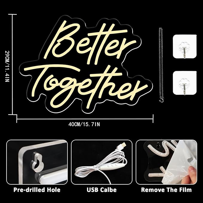 Better Together Neon Sign, Wedding Neon Sign, LED Neon Light - Image 3