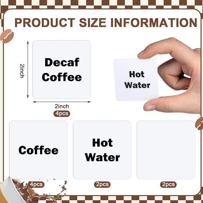 12 Pack Cling-on Labels for Hot Coffee Servers Clear Reusable Coffee Mug Labels - Image 2