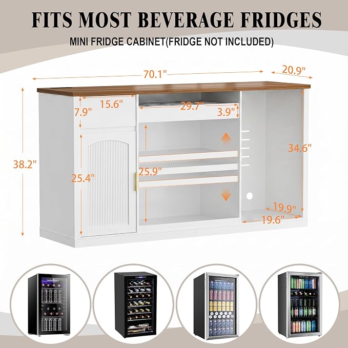 GDLF Snack Bar Cabinet with Fridge Space, 70.1" Snack Organizer with Storage - Image 2