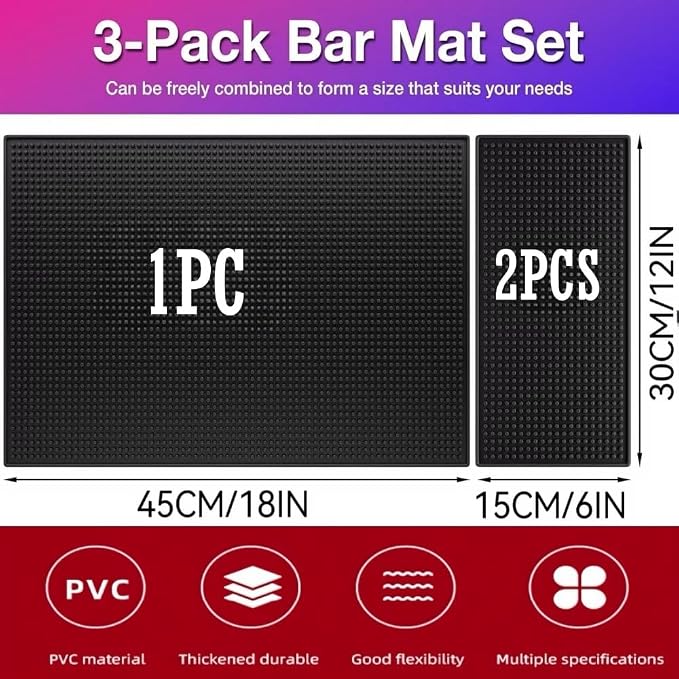 WANGCHAO 3 pcs Black 8mm Thick Anti-Skid Non-Toxic Rubber Bar Mat - Image 2