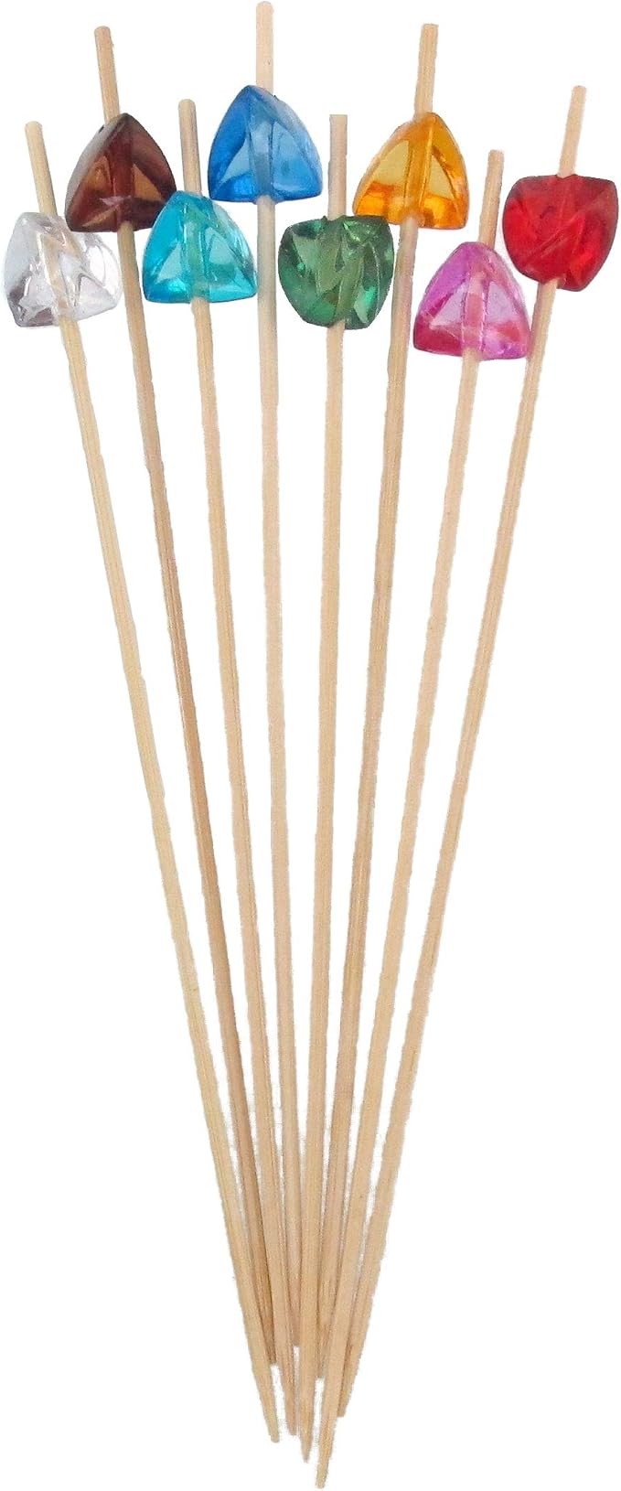 BambooMN 5.9" Decorative Acrylic Gem End Bamboo Cocktail Fruit Sandwich Picks - Image 2