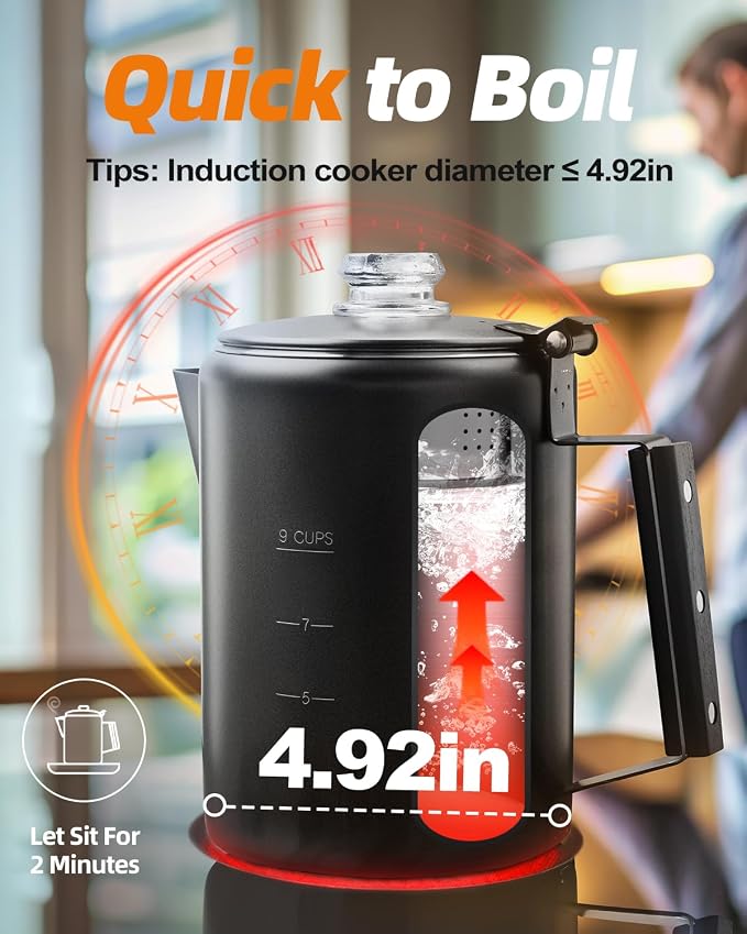 MEREZA Coffee Percolator Stovetop Camping Coffee Pot Stainless Steel 9 CUP - Image 5