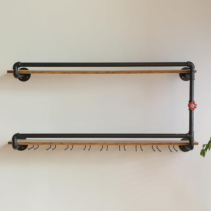 41 Inch Wine Rack Wall Mounted 2 Tier, Hanging Floating Bar Liquor Shelves - Image 9