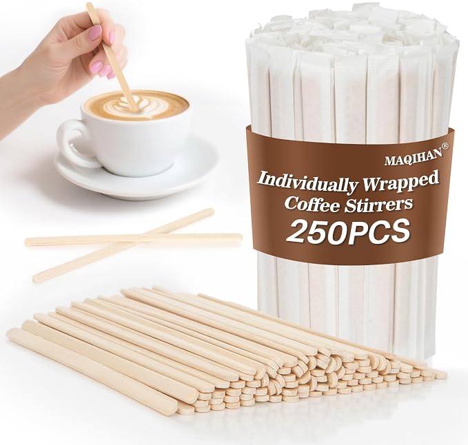 MAQIHAN 250PCS Individually Wrapped Wooden Coffee Stirrers by MaqiIhanCustomOfficial