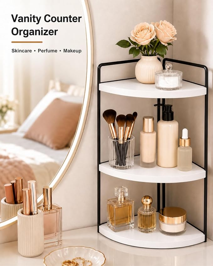 3-Tier Corner Bathroom Counter Organizer, Solid Pine Vanity Shelf, or coffee - Image 5