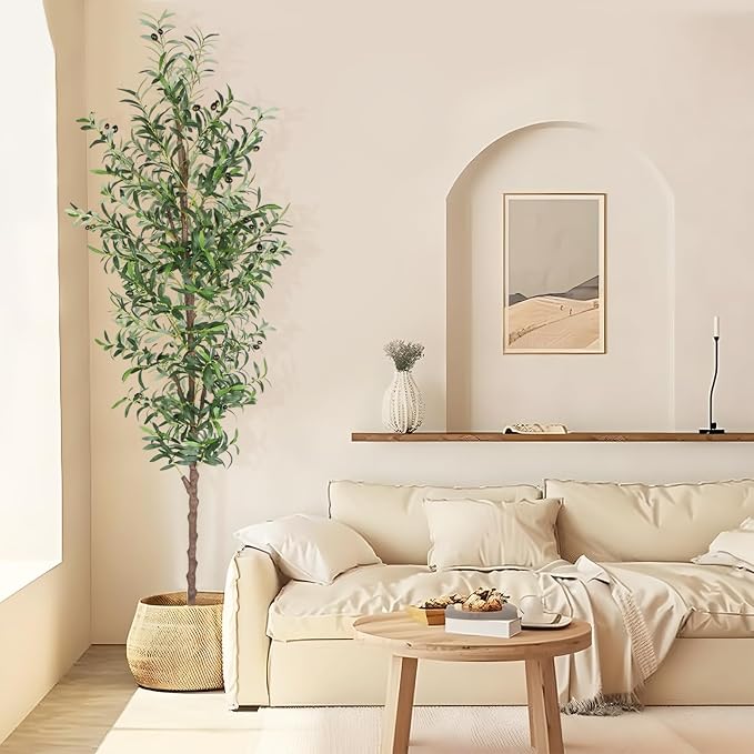 Artificial Olive Tree, 8FT Tall Faux Olive Trees 96in Outdoor Fake Potted Silk by CETRD