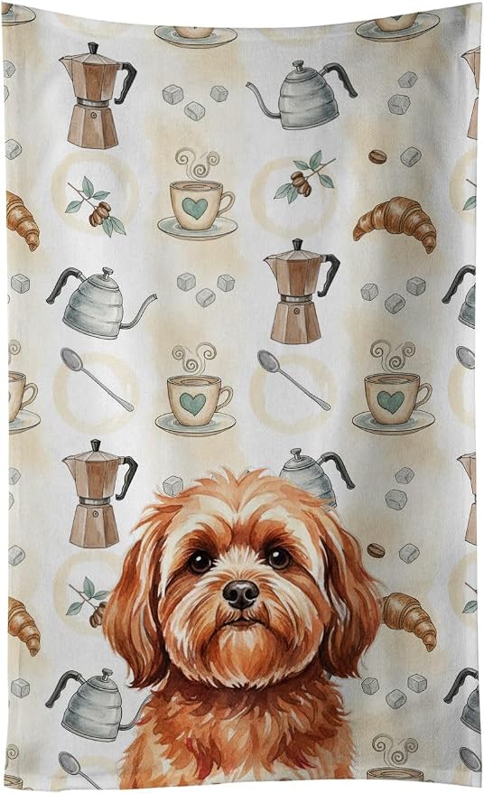 Caroline's Treasures Red Lhasa Apso Coffee Bar Kitchen Towel Velour Plush Front by CarolinesTreasures
