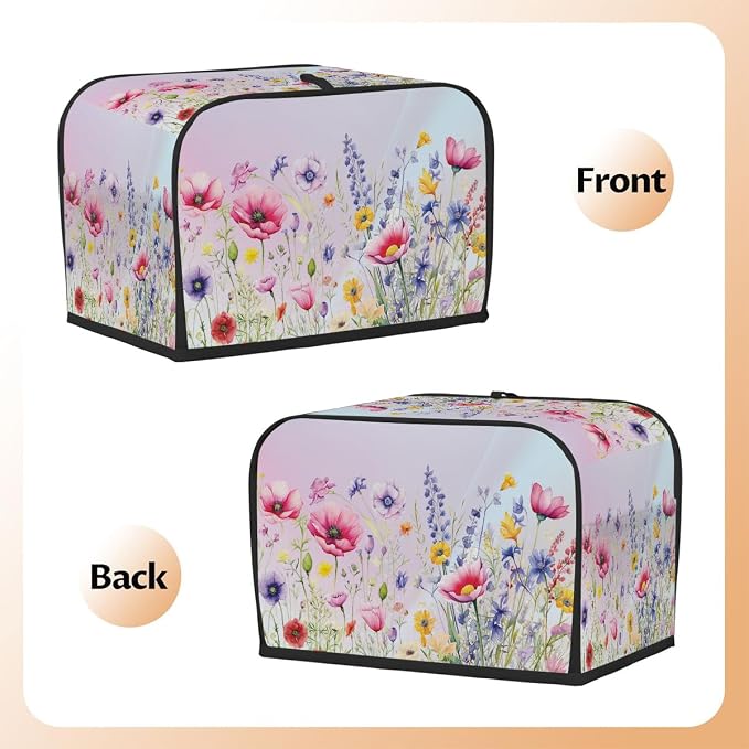 Flower Colorful Floral Toaster Cover 2 Slice Wide Slot Washable Appliance - Image 3