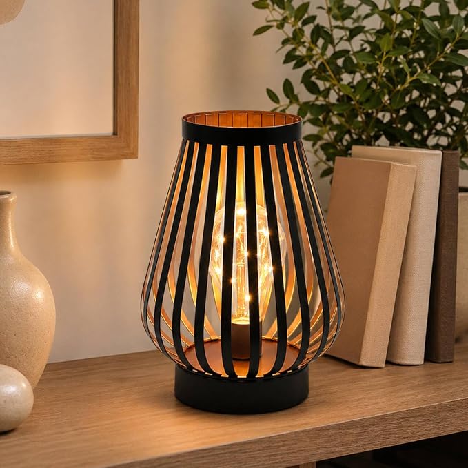 JHY DESIGN Metal Cage LED Lantern 8.7''H Battery Powered Cordless Accent Light by JHYDESIGN