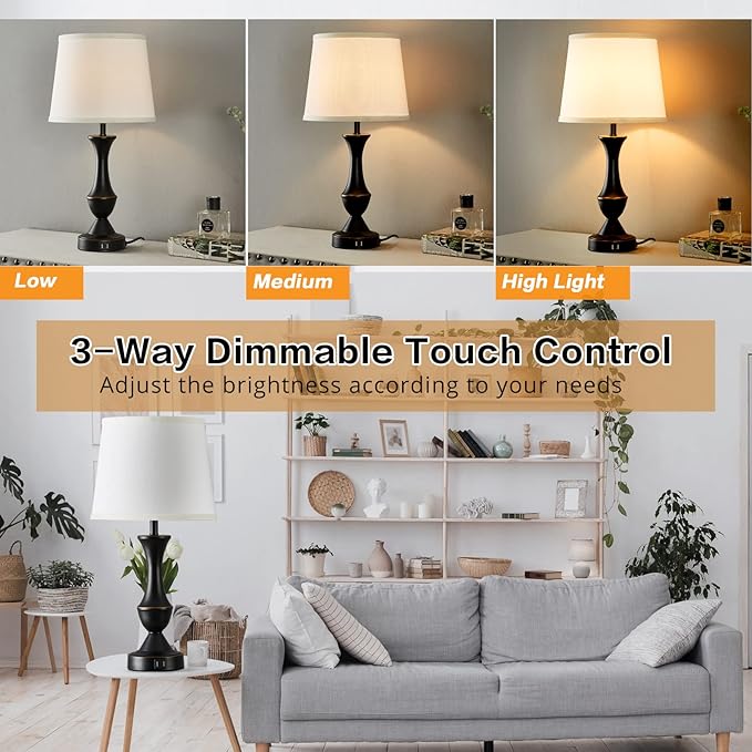 Luvkczc Touch Table Lamps Set of 2, Dimmable Nightstand Lamps, Table lamp - Image 3