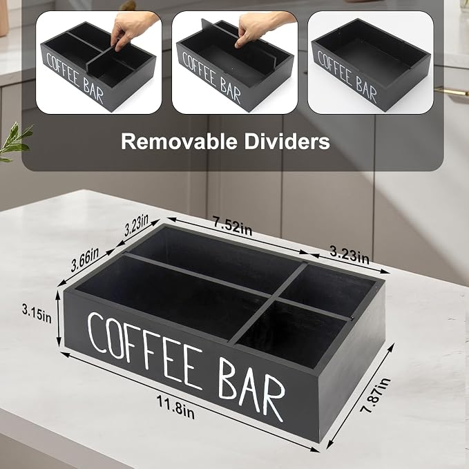 Coffee Station Organizer with Removable Dividers Disposable Cup Holder Wooden - Image 4