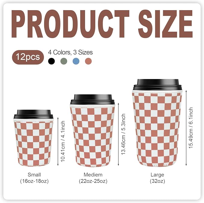 Chengu 12 Pack Reusable Insulated Neoprene Iced Coffee Sleeves 3 Sizes Durable - Image 2