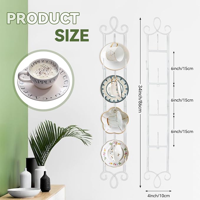 AQQHSAIN 2 Pcs Tea Cup and Saucer Display Stand 4 Tiers Wall Mounted Tea Cup - Image 2