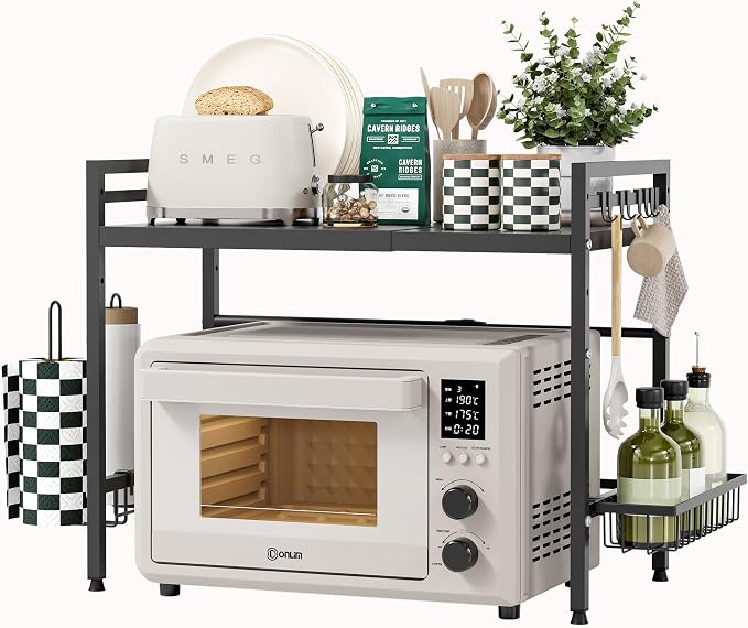 NETEL Expandable Microwave Stand, 2 Tier Metal Kitchen Countertop Organizer by NETELOfficial