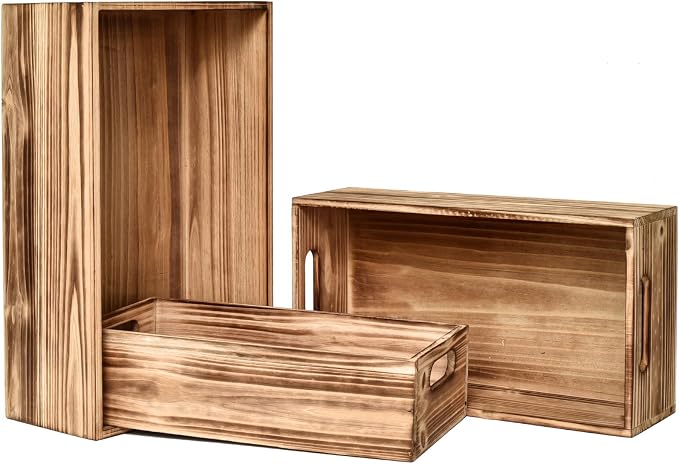 Set of 3 Wooden Boxes for Storage Small Crates for Display and Organizing - Image 6