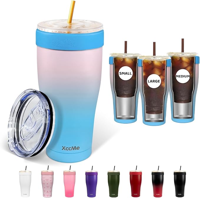 Universal Iced Coffee Sleeve, 32oz Double Wall Stainless Steel Insulator Fits by XccMe