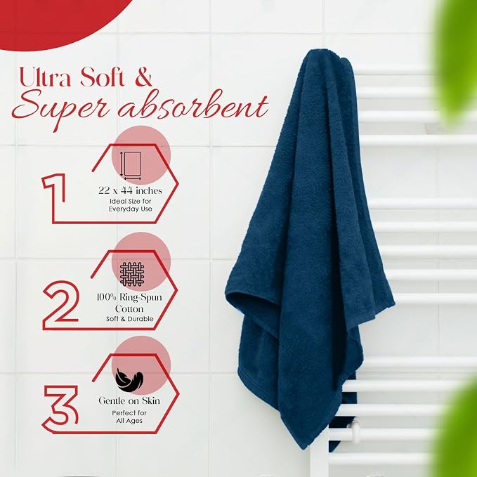 RIVERSIDE 100% Ring-Spun Cotton Bath Towels Set of 4 22 x 44 - Image 6