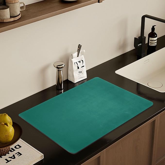Hunter Green Dish Drying Mat for Kitchen Counter No-slip Rubber Bottom Dish - Image 7