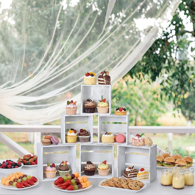 6 Pcs Rustic Wood Crates Cupcake Stand Decorative Wedding Cupcake Display - Image 5