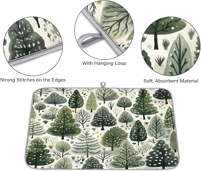 Xmax Green Trees Dish Drying Mat, Kitchen Counter Quick Dry Pads - Image 3