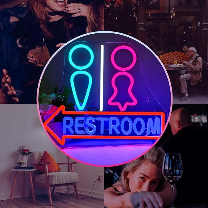 Restroom with Arrow Neon Signs for Wall Decor Dimmable LED Gender Bathroom Sign - Image 2