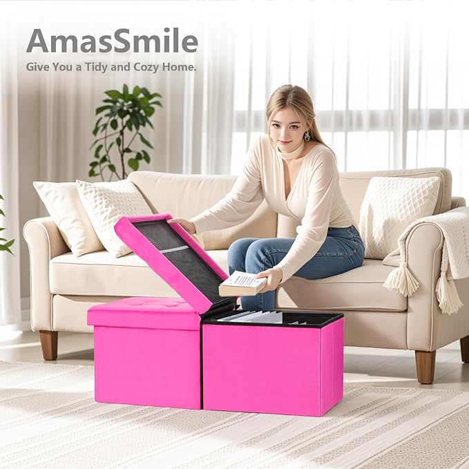 AmasSmile® Storage Ottoman Foot Rest Stool, 34 inch Velvet Footstool Bench - Image 5