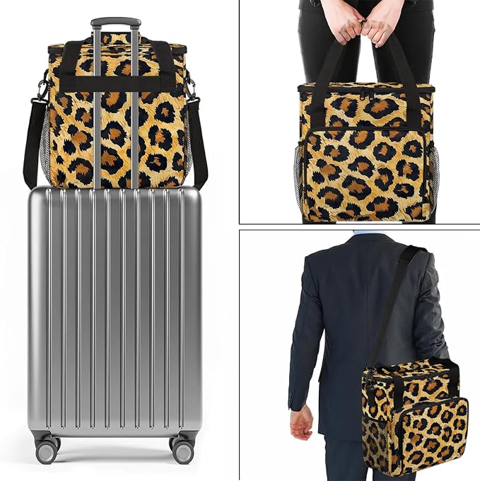 Leopard Cheetah Printed Coffee Maker Carring Bag, Large Insulated Storage - Image 7