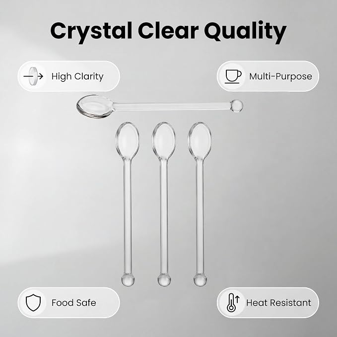 4 Pcs Clear Glass Teaspoons Set Long Handle Stirrers Glass Spoons & Glass - Image 3