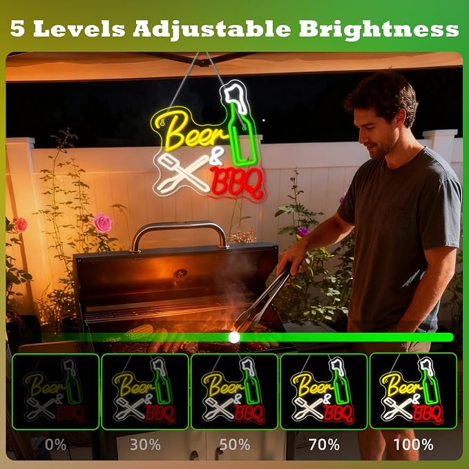 Neon Beer Signs for Wall Wine Decor LED BBQ Sign Light Up Bar Backyard Party - Image 3
