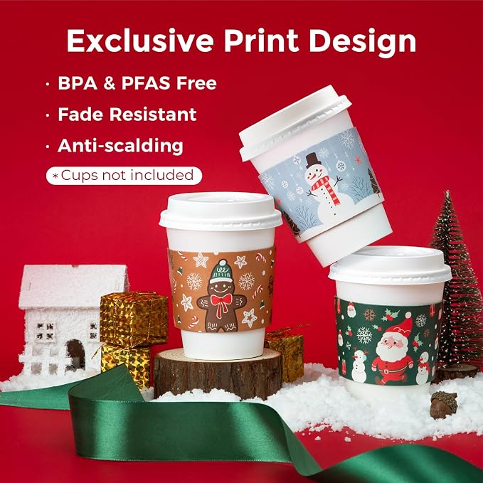 FMP Brands 50 Pack Christmas Paper Coffee Cup Sleeves, Disposable Holiday - Image 3