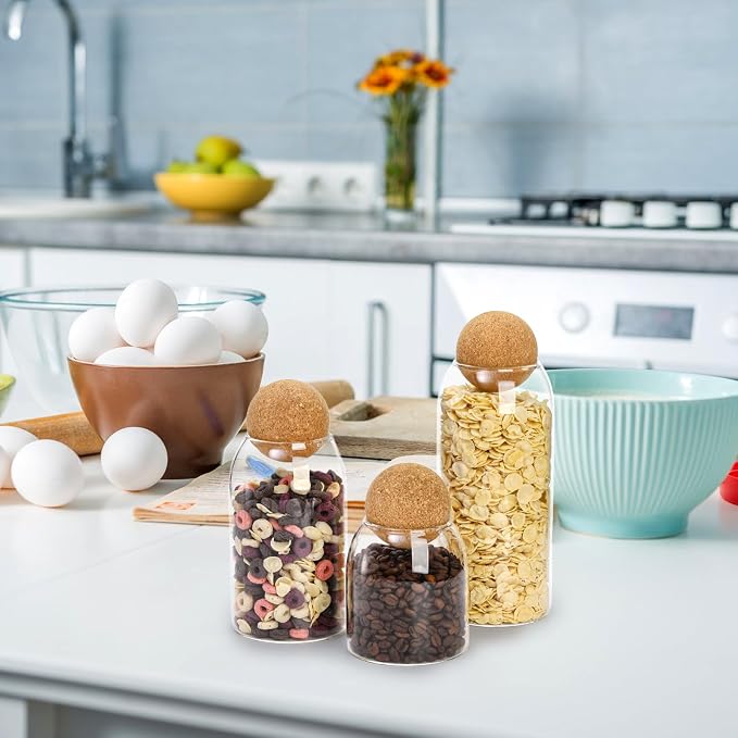 3 Pack Glass Storage Jar with Ball Cork Lid, Cute Decorative Round Glass - Image 7