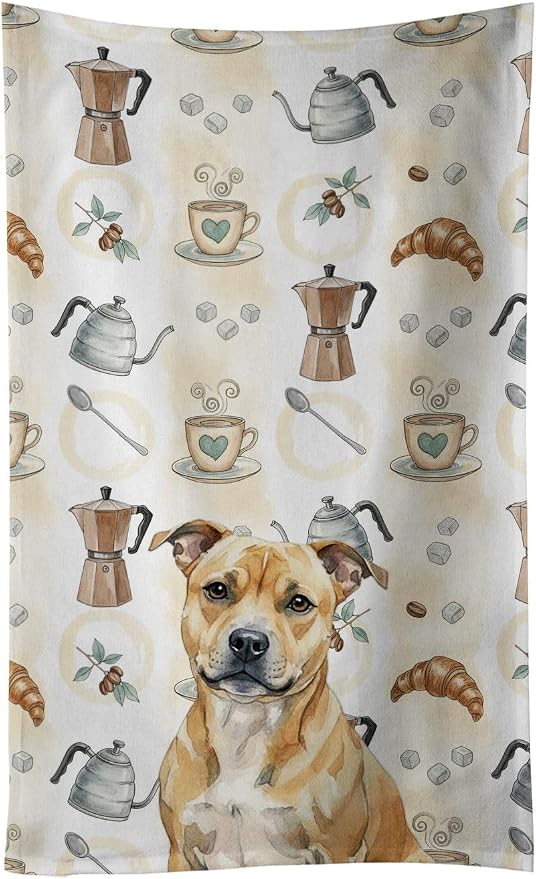 Caroline's Treasures Fawn Staffordshire Bull Terrier Coffee Bar Kitchen Towel by CarolinesTreasures