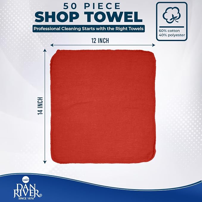 DAN RIVER Shop Towels, 50 Pack Commercial Use Red Terry Cloth Rags - Image 2