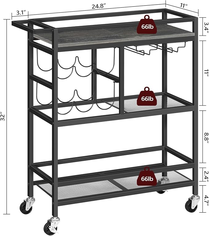 MAHANCRIS Bar Cart for Home, 3-Tier Serving Cart - Image 6