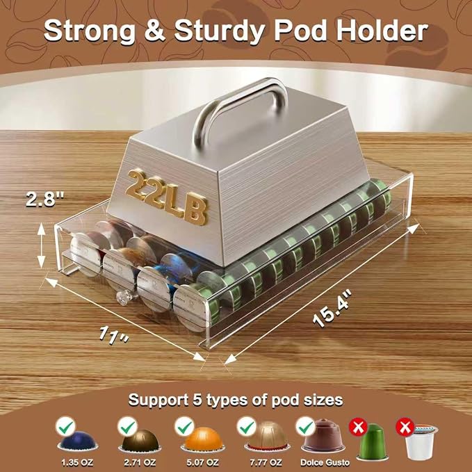Coffee Pods Holder Acrylic Drawer Compatible - Image 3