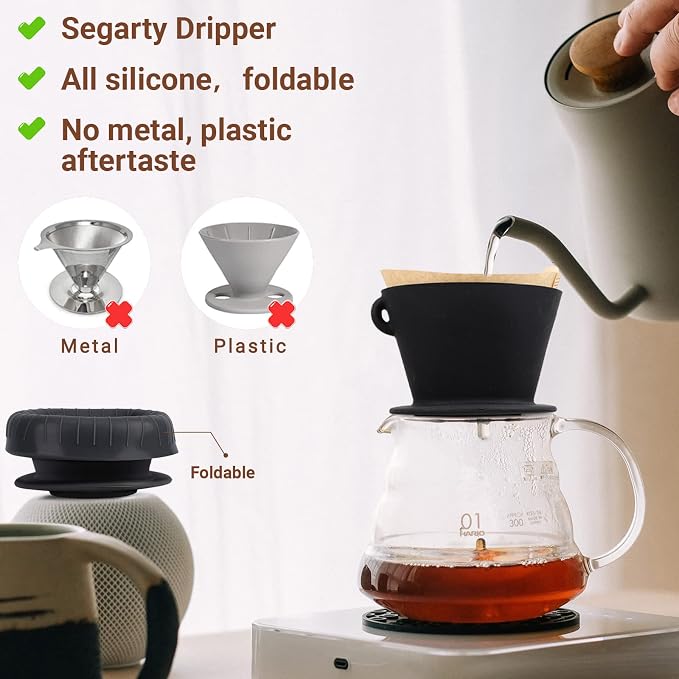 Segarty Silicone Pour Over Coffee Dripper, Camping Pourover Coffee Slow Brewer - Image 3
