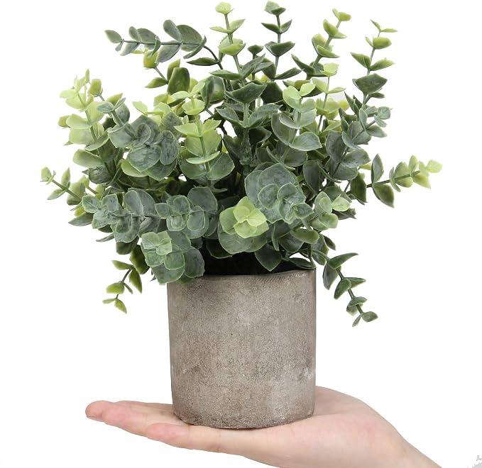 Mini Potted Plants Artificial Eucalyptus Boxwood Rosemary Faux Herbs Small - Image 2