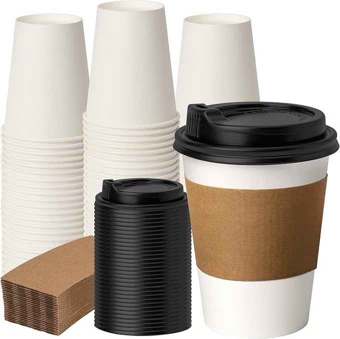 RACETOP 50 Pack 12 oz Disposable Paper Coffee Cups by RACETOP