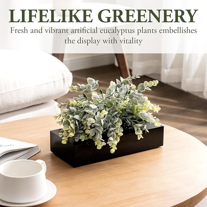MyGift Artificial Eucalyptus Plant in Black Wood Decorative Planter Pot - Image 2