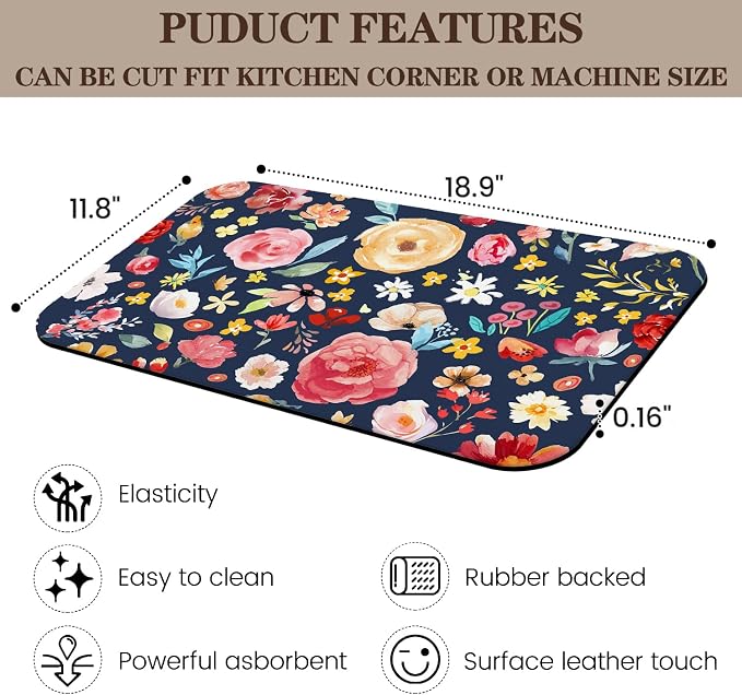Colorful Floral Coffee Mat Dish Drying Mats - Image 3