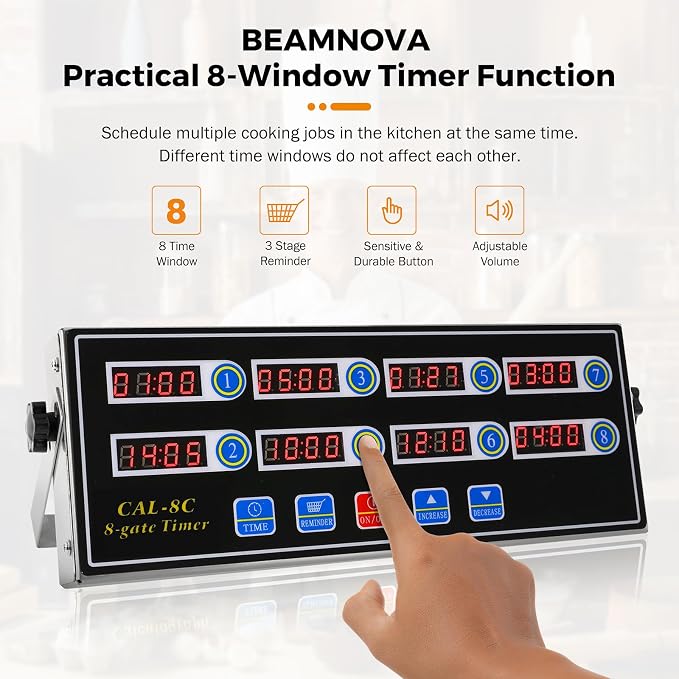 BEAMNOVA 8-Channel Digital Kitchen Timer, Commercial Timer - Image 2