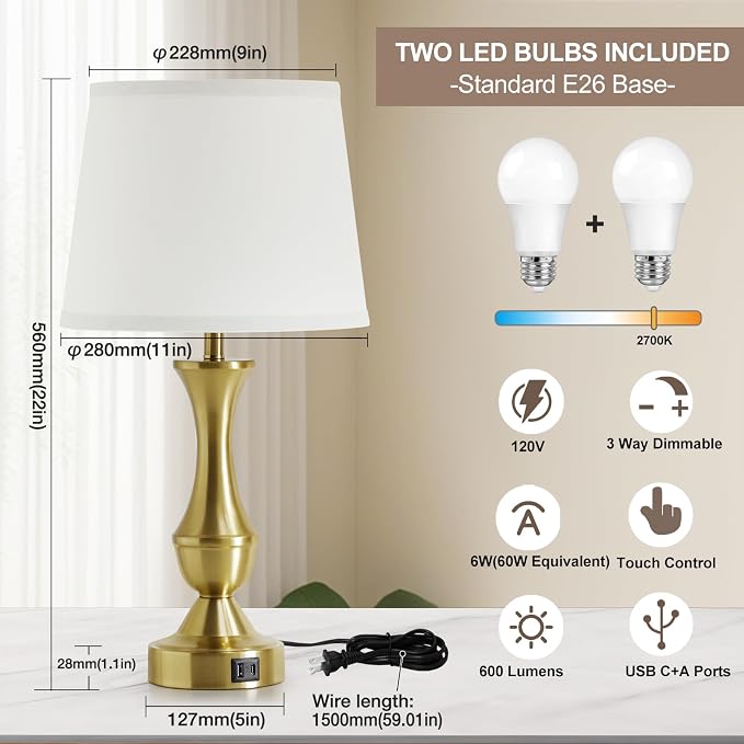 Luvkczc 22" Gold Table Lamps Set of 2 - Image 4