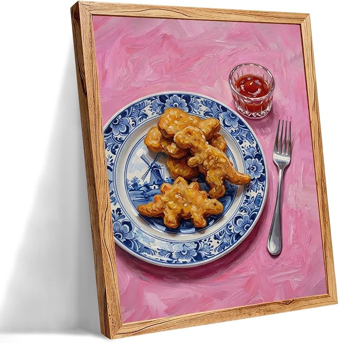 Framed Funny Kitchen Wall Art 12x16 inch Dining Room Food Canvas Poster Dino by Unknown