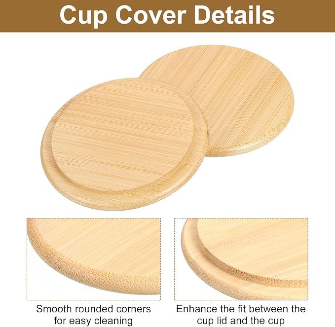 uxcell 4Pcs Bamboo Cup Lid 3.58 Inch, Cup Cover Coffee Mug Cover Tea Glass - Image 3
