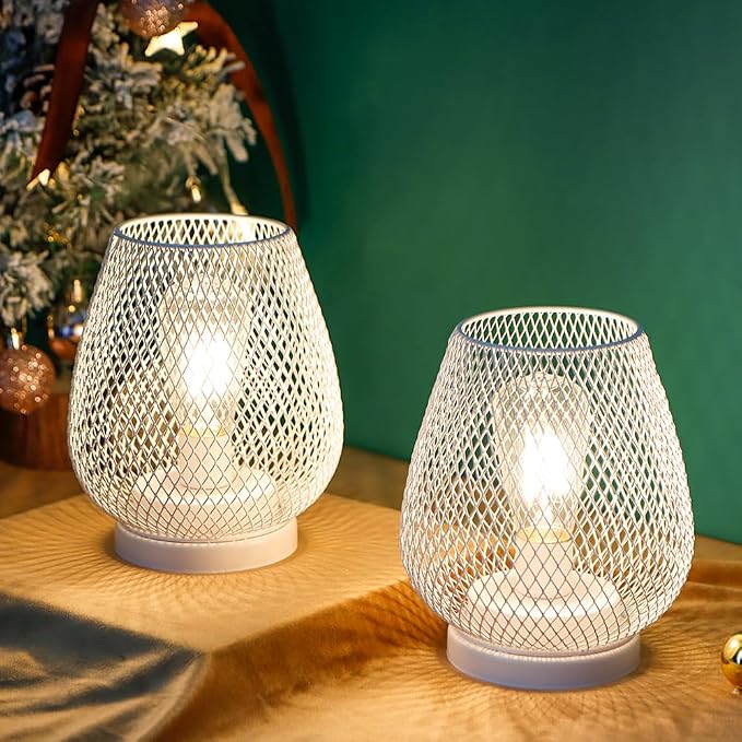 JHY DESIGN Set of 2 Metal Cage LED Lanterns Battery Powered Cordless Accent - Image 7