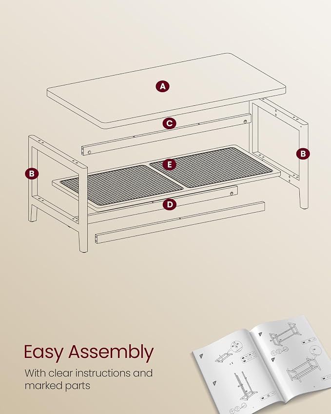 VASAGLE 2-Tier Coffee Table for Living Room, Rectangular Living Room Table - Image 6