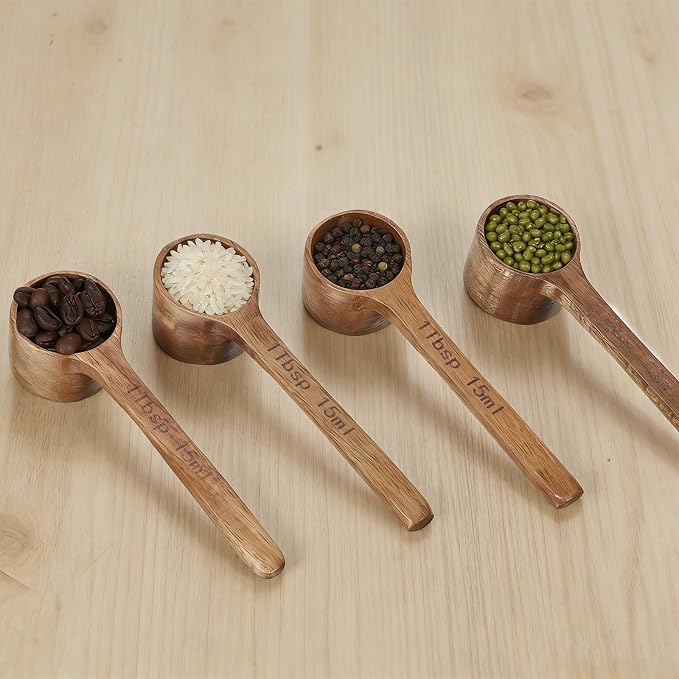 4 Pack Coffee Acacia Wooden Scoop Wooden Measuring Scoops - Image 7