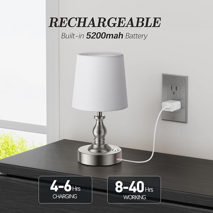 PARTPHONER Mini Cordless LED Table Lamp, 5200mAh Rechargeable Battery Operated - Image 3