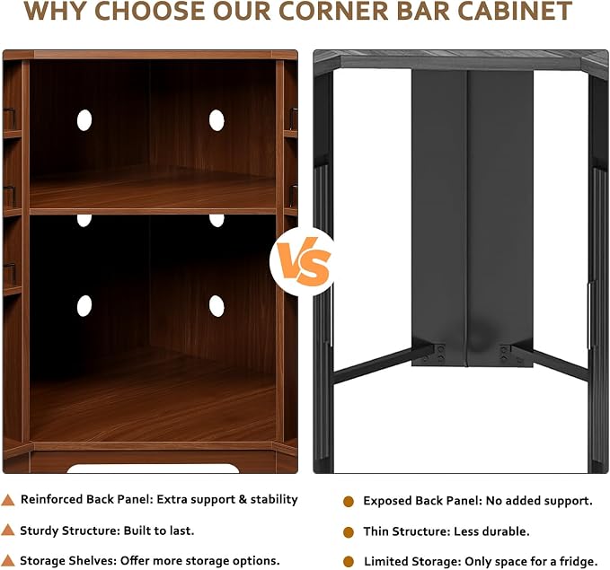 HSH Corner Bar Cabinet with Mini Fridge Space, Modern Wood Bar Cabinet with - Image 4