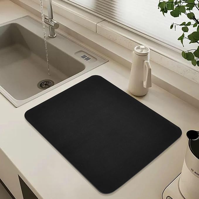 Black Dish Drying Mat for Kitchen Counter No-slip Rubber Bottom Drainer Mats - Image 6